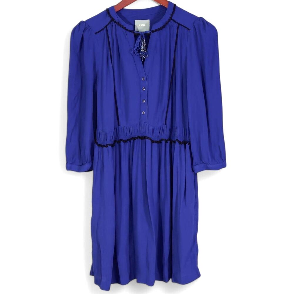 Maeve Anthropologie Tie Neck Dress Blue Petite S Academia Romantic